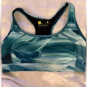 EXERSION Sports Bra BLUE/WHITE Marbled Pattern Fabric Size XL Polyester Spandex